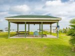 Covered seating and picnic area overlooking Copano Bay 